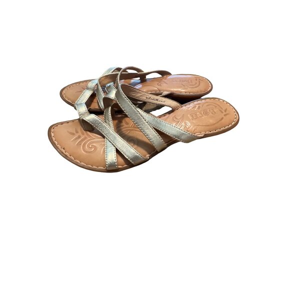 Born Soft Gold Metallic Multi Strap Slide Sandal Sz 8 - Picture 1 of 6